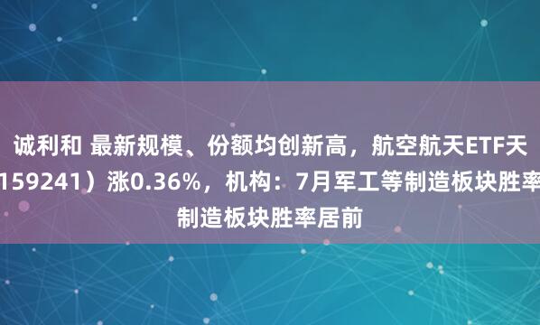 诚利和 最新规模、份额均创新高，航空航天ETF天弘（159241）涨0.36%，机构：7月军工等制造板块胜率居前