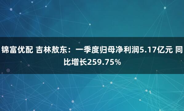 锦富优配 吉林敖东：一季度归母净利润5.17亿元 同比增长259.75%